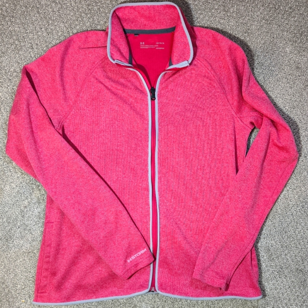 Under armour pink heathered waffle knit large zip up jacket